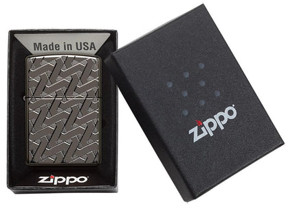 Zippo USA Armor Geometric Weave High Polish Black Ice Windproof Lighter