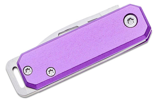 Bear & Son 109PL Keychain Slipjoint Folding Knife – Purple Aluminum Handle, 1.5" Satin Drop Point Blade