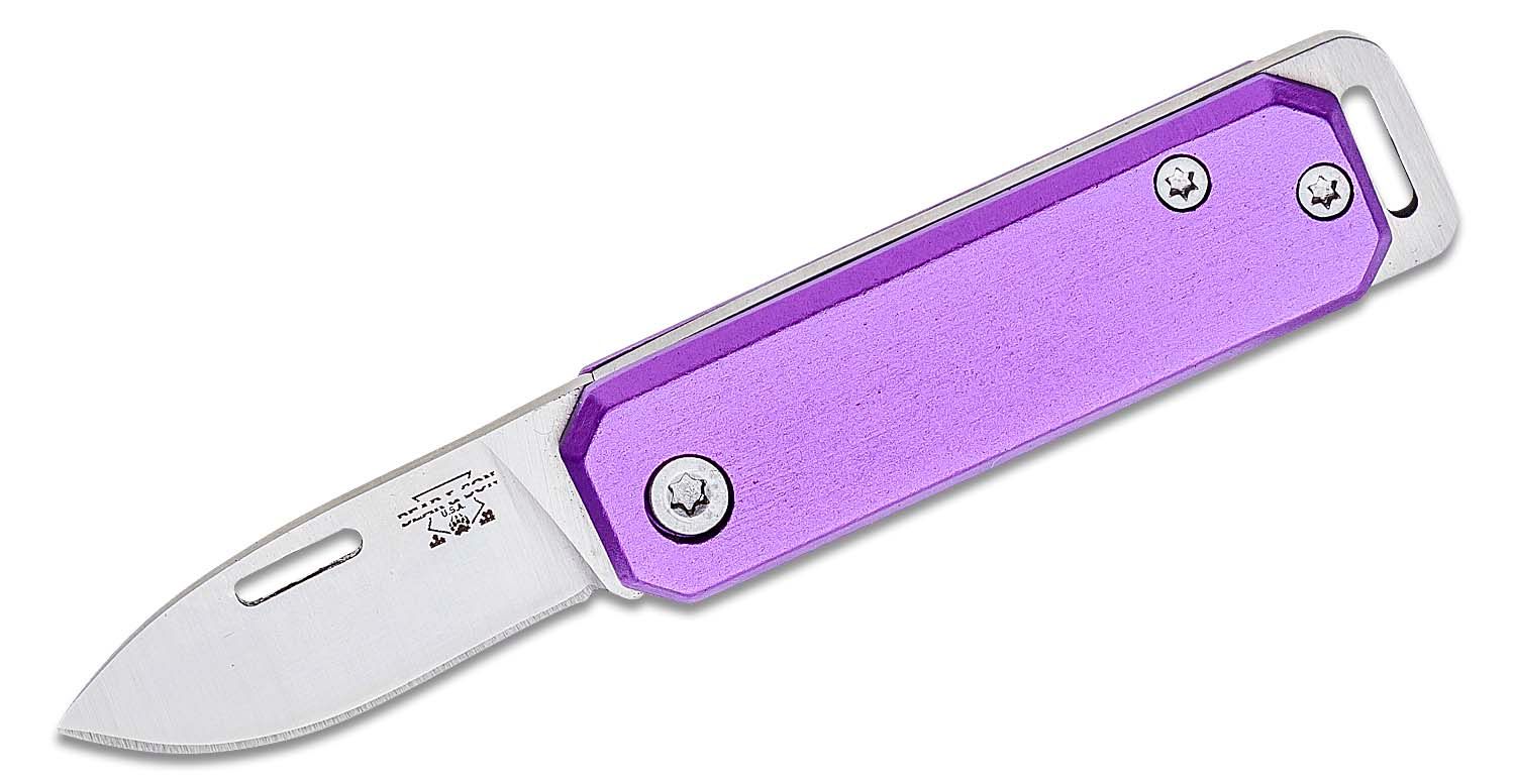 Bear & Son 109PL Keychain Slipjoint Folding Knife – Purple Aluminum Handle, 1.5" Satin Drop Point Blade