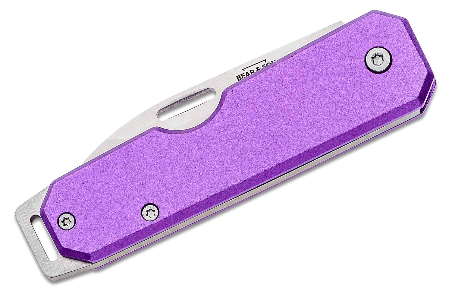 Bear & Son 110PL Slipjoint Folding Knife 2.56" Satin Drop Point Blade, Purple Aluminum Handles