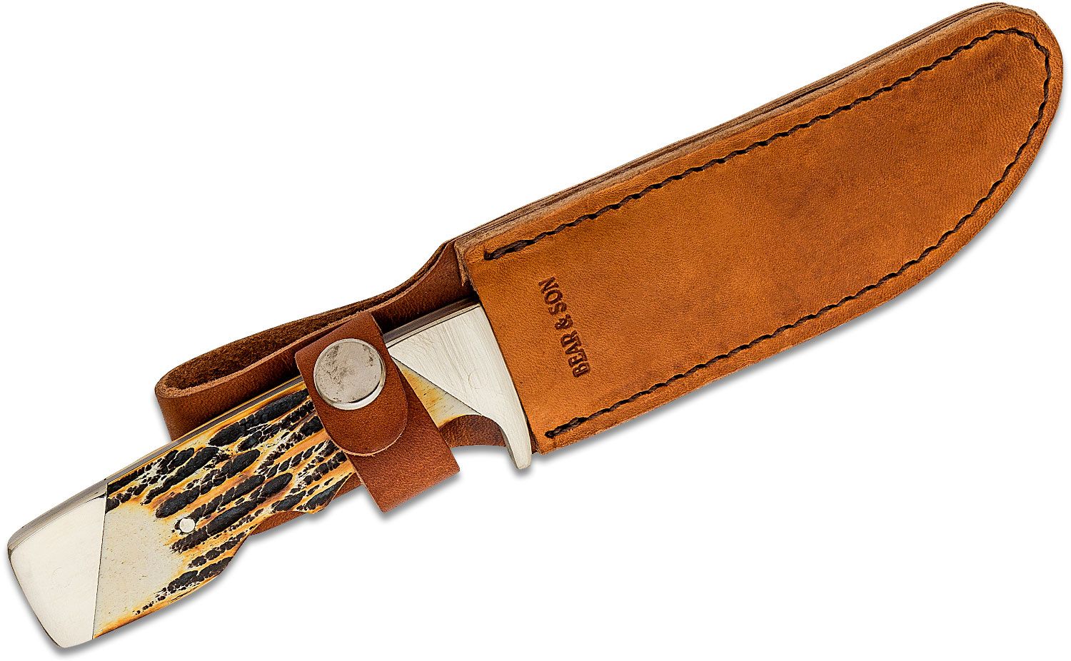 Bear & Son 577 Skinner Fixed Upswept Skinning Blade Knife with India Stag Bone Handle