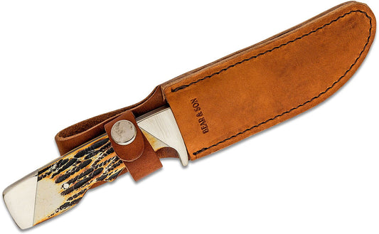 Bear & Son 577 Skinner Fixed Upswept Skinning Blade Knife with India Stag Bone Handle