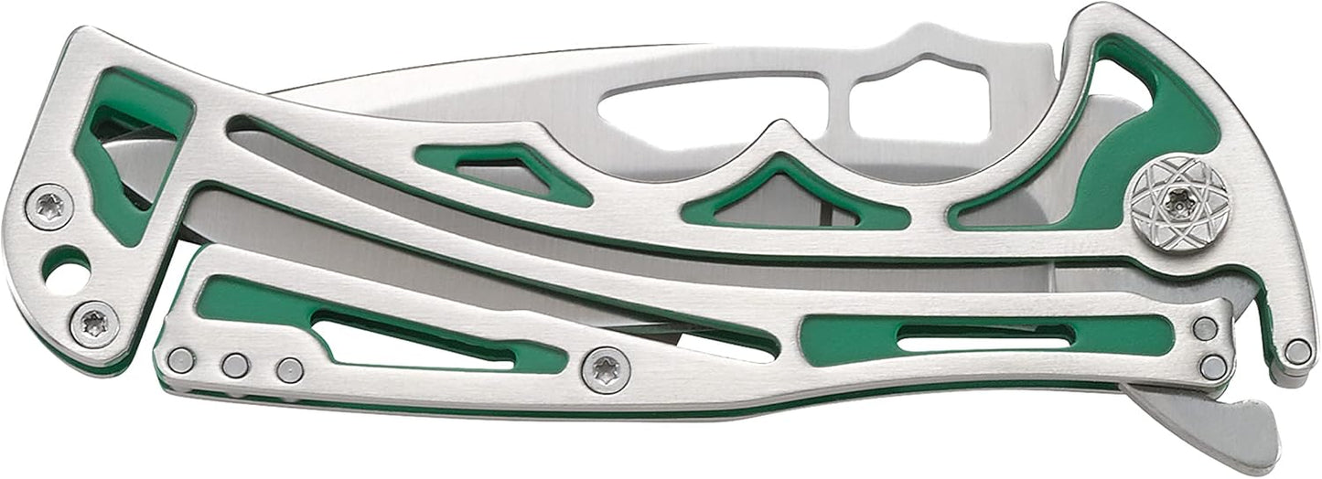 CRKT NIRK Tighe EDC Folding Pocket Knife: Stainless Steel Plain Edge Blade, Silver & Green Machined Stainless Steel Handle 5241