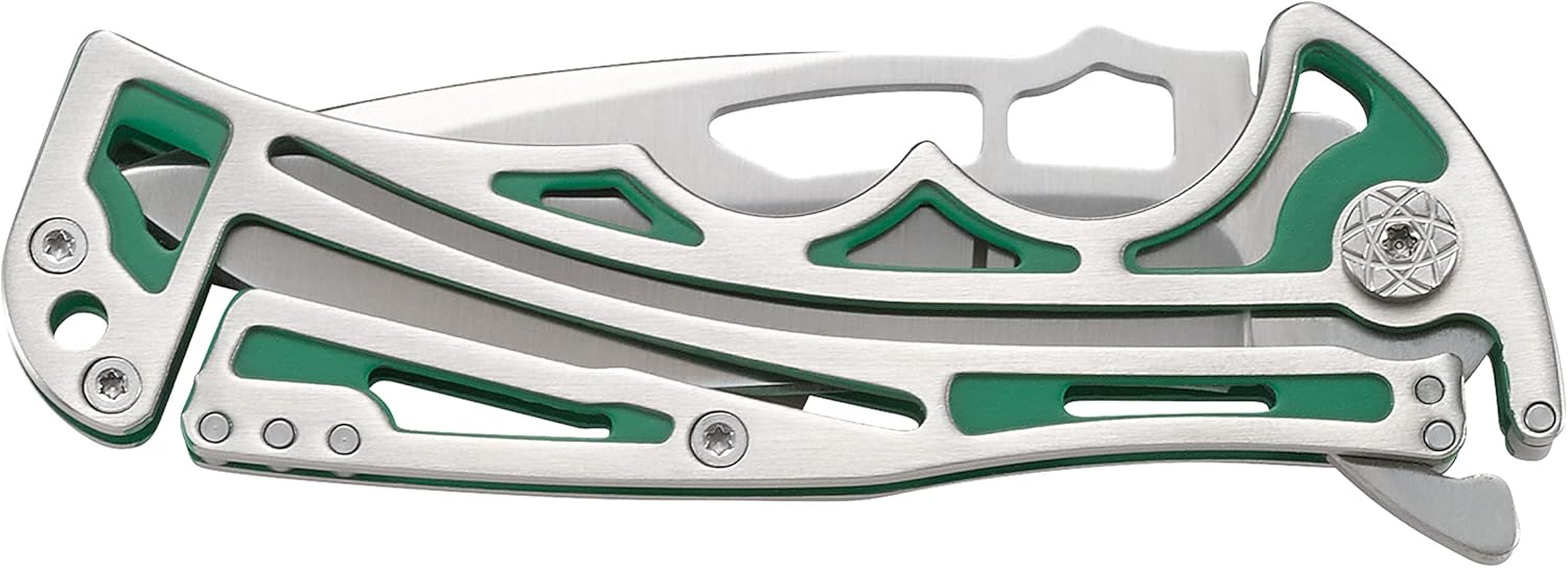CRKT NIRK Tighe EDC Folding Pocket Knife: Stainless Steel Plain Edge Blade, Silver & Green Machined Stainless Steel Handle 5241