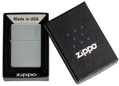 Classic Flat Grey Zippo Logo lighter - Made in USA - shop now at Mjoutdoorsgear UK