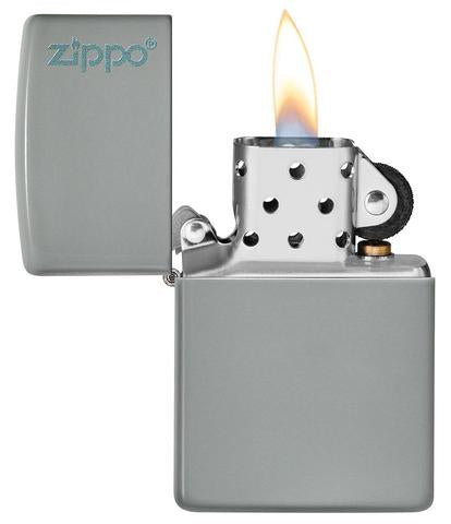 Classic Flat Grey Zippo Logo lighter - Made in USA - shop now at Mjoutdoorsgear UK