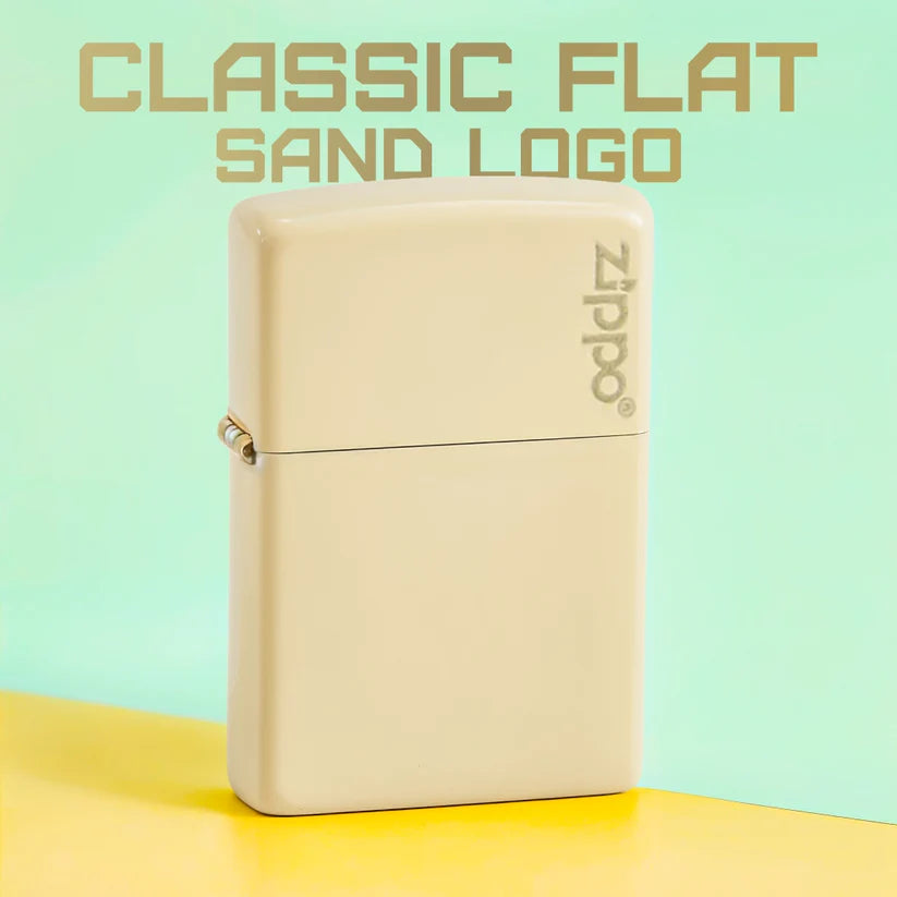 Classic Flat Sand Zippo Logo Lighter - Made in USA - Shop now at Mjoutdoorsgear UK