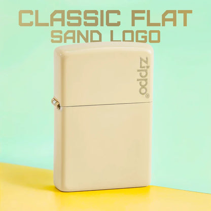 Classic Flat Sand Zippo Logo Lighter - Made in USA - Shop now at Mjoutdoorsgear UK