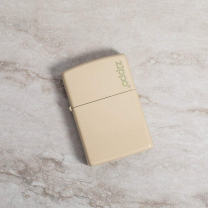 Classic Flat Sand Zippo Logo Lighter - Made in USA - Shop now at Mjoutdoorsgear UK