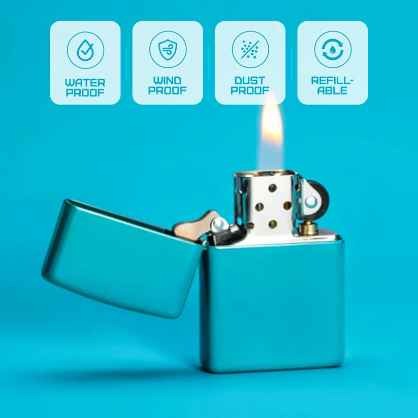 Zippo Classic Flat Turquoise Windproof Lighter – Made in USA - Shop now at Mjoutdoorsgear UK