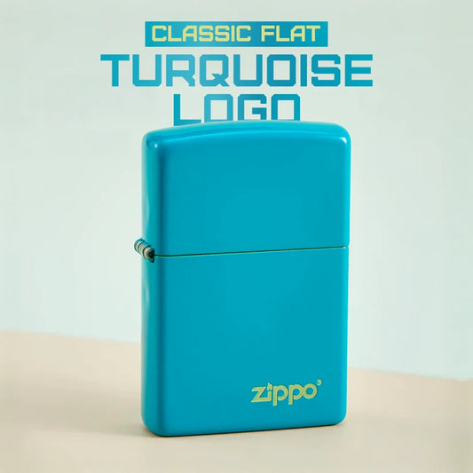 Classic Flat Turquoise Zippo Logo Basic Models Lighters - Made in USA - Shop now at Mjoutdoorsgear UK