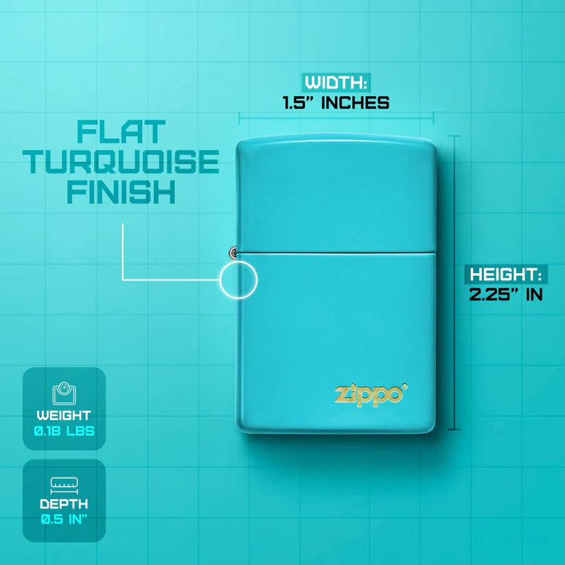 Classic Flat Turquoise Zippo Logo Basic Models Lighters - Made in USA - Shop now at Mjoutdoorsgear UK