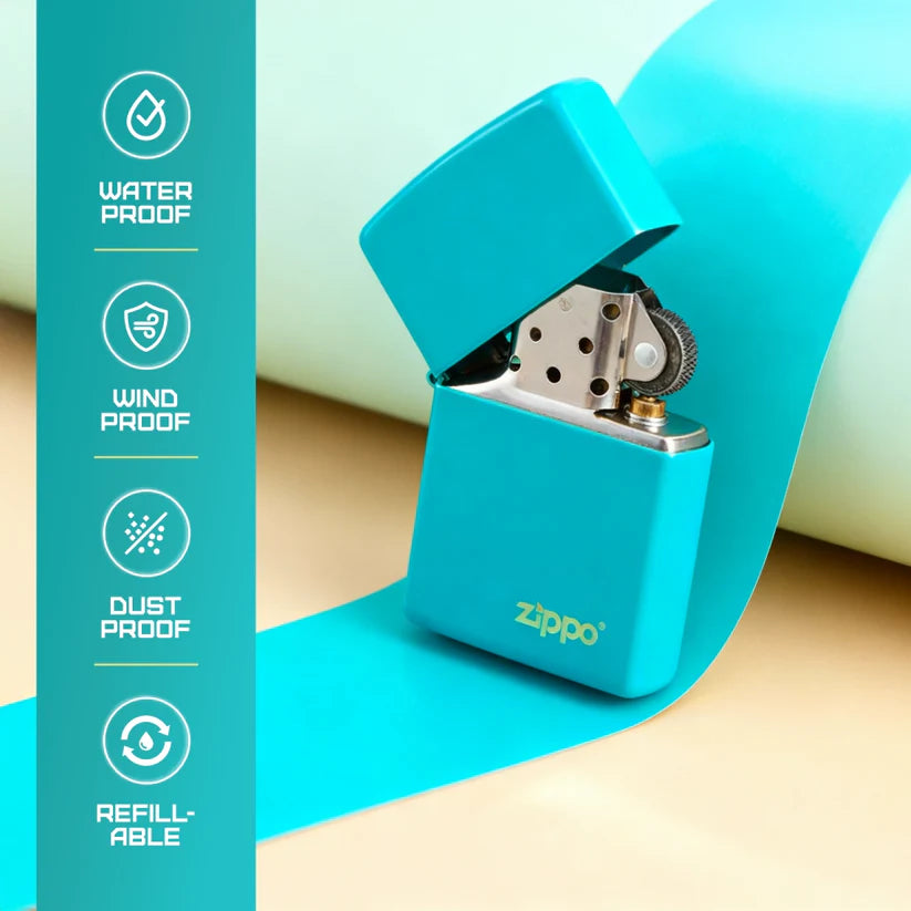 Classic Flat Turquoise Zippo Logo Basic Models Lighters - Made in USA - Shop now at Mjoutdoorsgear UK