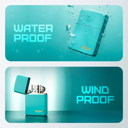 Classic Flat Turquoise Zippo Logo Basic Models Lighters - Made in USA - Shop now at Mjoutdoorsgear UK