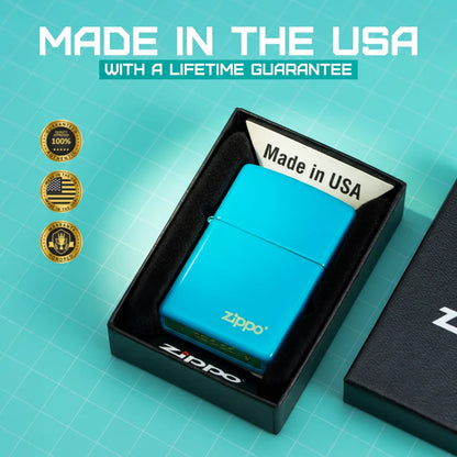 Classic Flat Turquoise Zippo Logo Basic Models Lighters - Made in USA - Shop now at Mjoutdoorsgear UK
