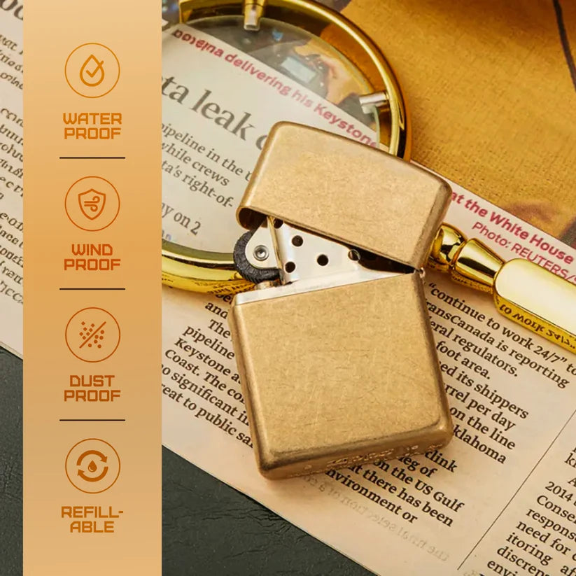 Zippo Classic Tumbled Brass Windproof Lighter – Made in USA - Shop now at Mjoutdoorsgear UK