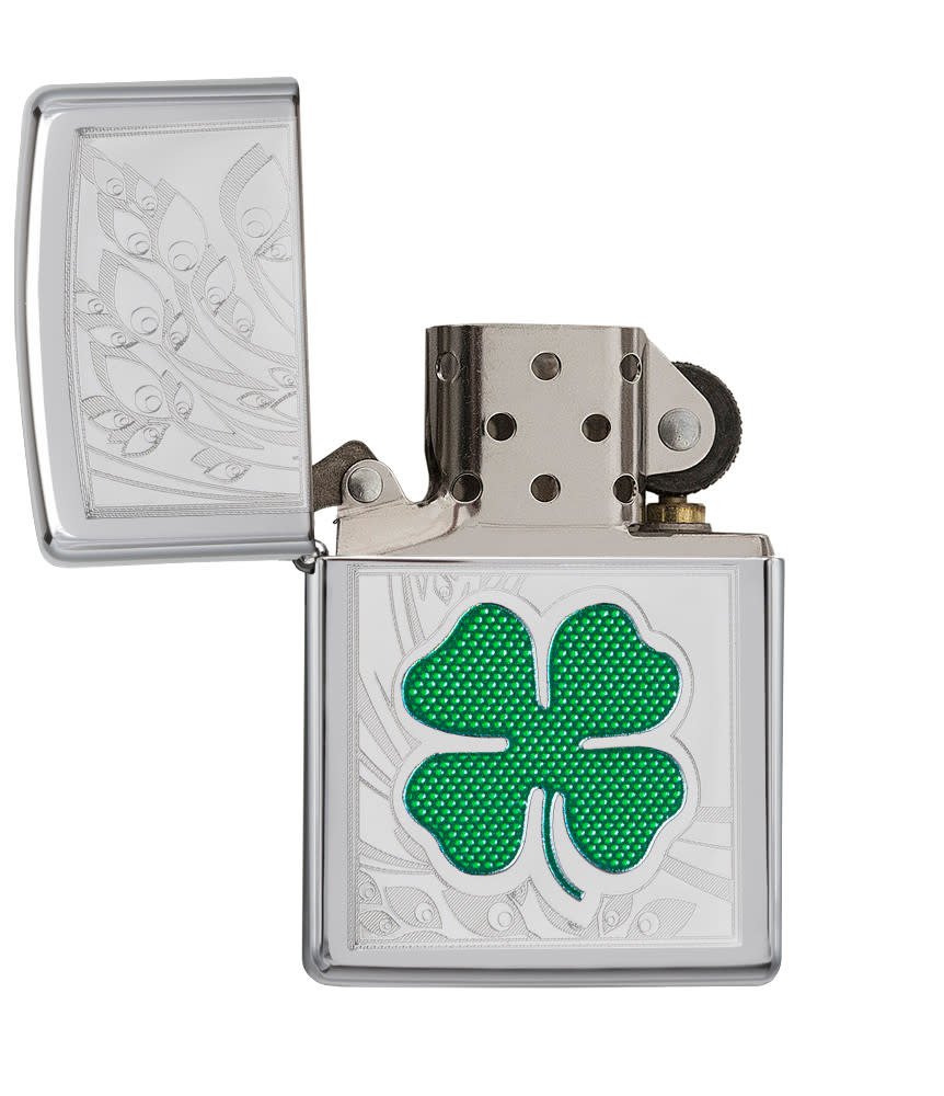 Zippo Clover High Polish Chrome Lighter – Made in USA - Shop now at Mjoutdoorsgear UK
