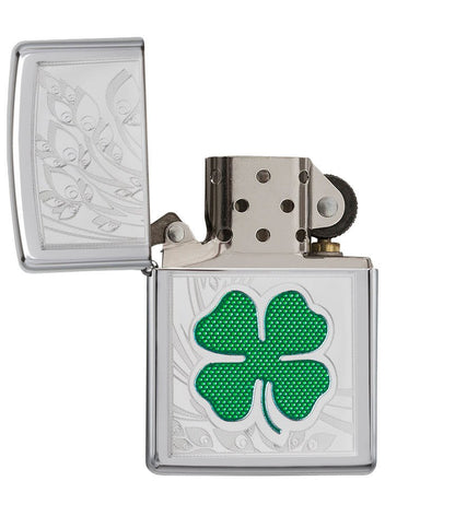 Zippo Clover High Polish Chrome Lighter – Made in USA - Shop now at Mjoutdoorsgear UK