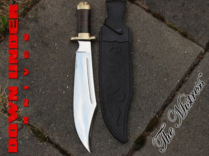 Down Under Knives The Mistress Bowie Hunting Knife 13" Polished Blade, Leather Handle - DUKMS
