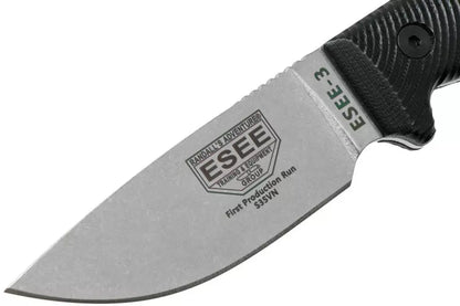 ESEE 3 Stonewashed S35VN 3D Black G10 Handles Fixed Blade 3PM35V-001
