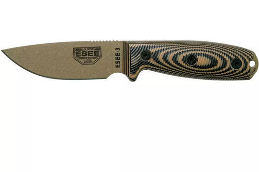 ESEE Model 3 Dark Earth Blade 3D Coyote-Black G10 survival knife