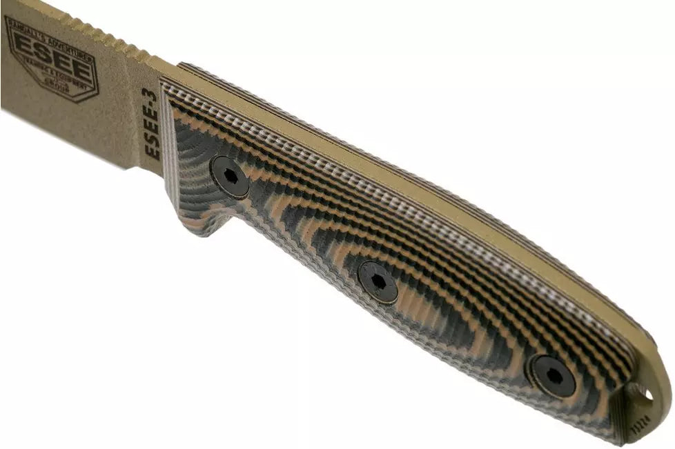 ESEE 3 - Dark Earth Blade - 3D Coyote & Black G-10 - Black Sheath
