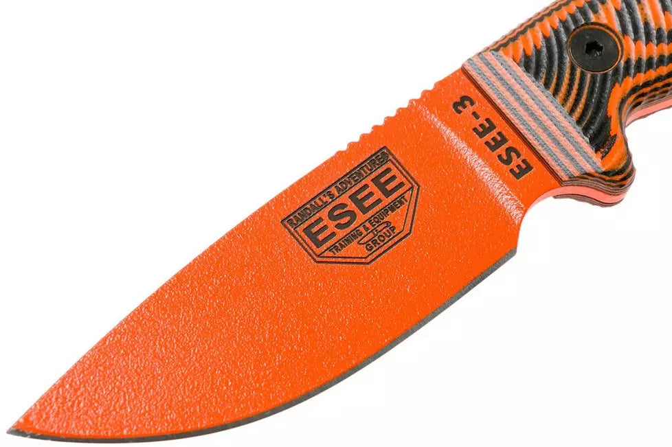 ESEE Knives 3 - 3PMOR-006 - 1095 Carbon Steel Orange Blade - Orange and Black G10 3D Handle - Black Sheath
