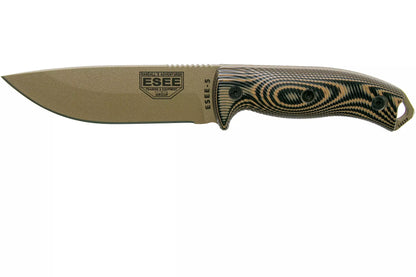 ESEE Model 5 Dark Earth Blade 3D Coyote-Black G10 survival knife 5PDE-005 kydex sheath + clip plate
