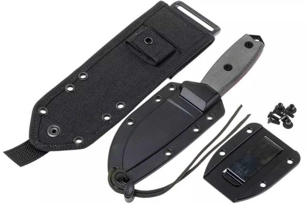 ESEE Model 3 black blade, grey handle 3P-MB-B with sheath + clip and MOLLE-back
