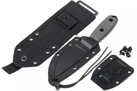 ESEE Model 3 black blade, grey handle 3P-MB-B with sheath + clip and MOLLE-back
