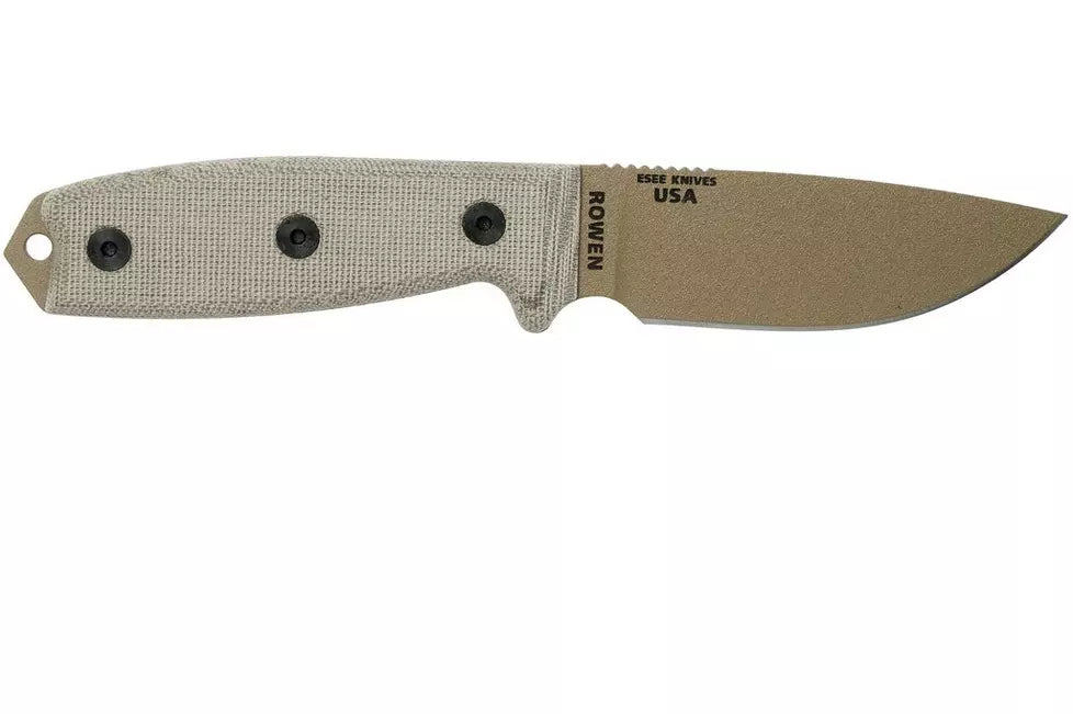 ESEE Model 3 dark earth blade, grey handle 3P-MB-DE with sheath + clip and MOLLE-back
