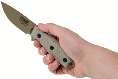 ESEE Model 3 dark earth blade, grey handle 3P-MB-DE with sheath + clip and MOLLE-back
