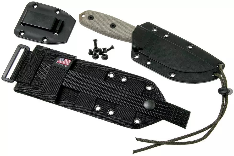 ESEE Model 3 dark earth blade, grey handle 3P-MB-DE with sheath + clip and MOLLE-back
