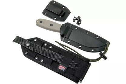 ESEE Model 4 dark earth blade, grey handle 4P-MB-DE with black sheath + clip and MOLLE-back
