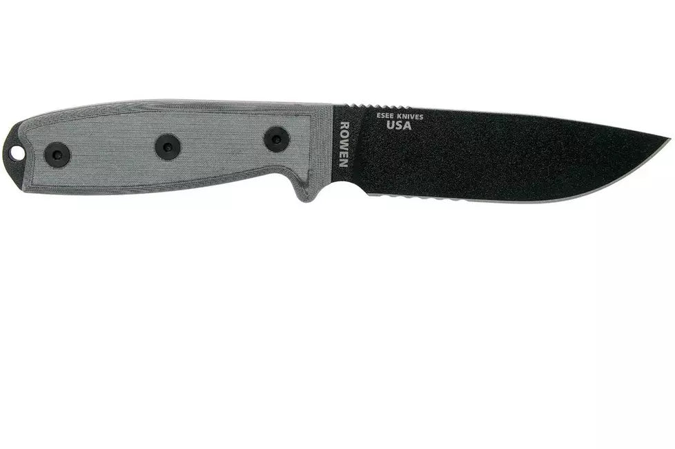 ESEE Model 4 Part Serrated Black Fixed Blade Linen Knife + MOLLE Sheath 