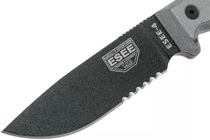 ESEE Model 4 serrated blade, grey handle 4S-MB-B with black sheath + clip and MOLLE-back
