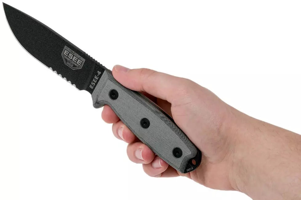 ESEE Model 4 serrated blade, grey handle 4S-MB-B 