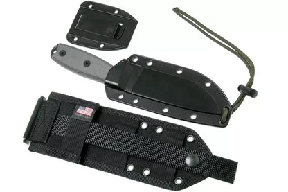 ESEE Model 4 serrated blade, grey handle 4S-MB-B with black sheath + clip and MOLLE-back
