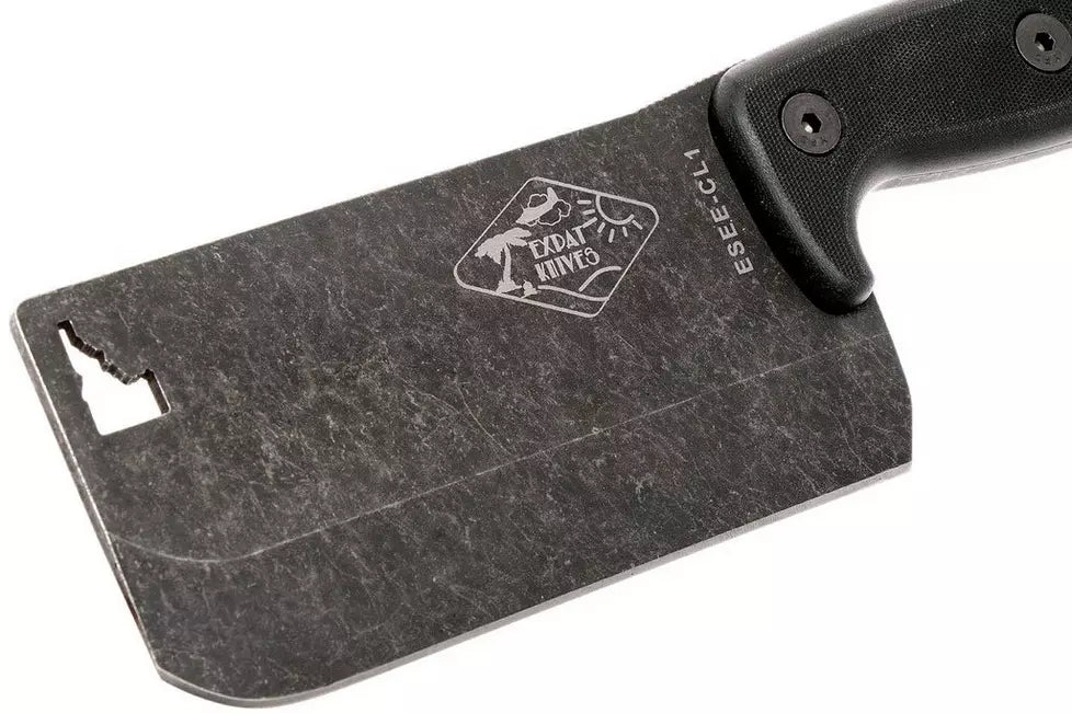 ESEE Knives ESEE-CL1 Expat Cleaver Tumbled Black Blade - Black G10 Handle - Leather Sheath
