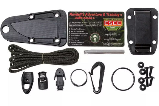 ESEE IZULA Desert Tan Neck Knife Fixed 2.875" 1095 Carbon Blade, Black Sheath, Complete Survival Kit
