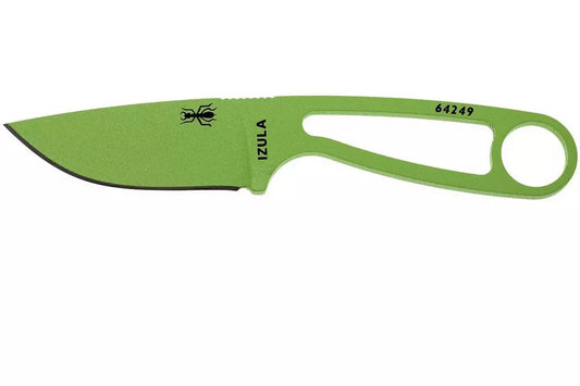 ESEE Izula Venom Green Neck Knife with Survival Kit - 2.875" Carbon Blade, Green Powder Coat, Black Sheath,