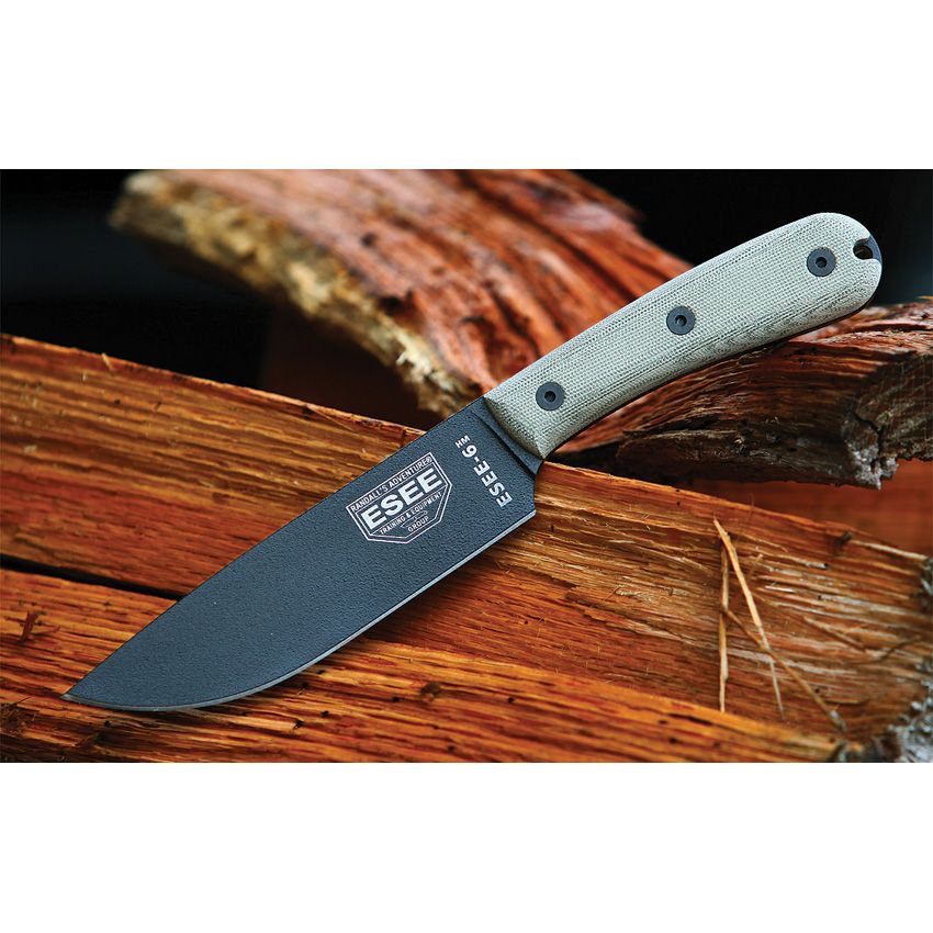 ESEE Knives™ Full-Tang Fixed Blade 6HM-B Natural Canvas Micarta 1095 Carbon Steel Knife
