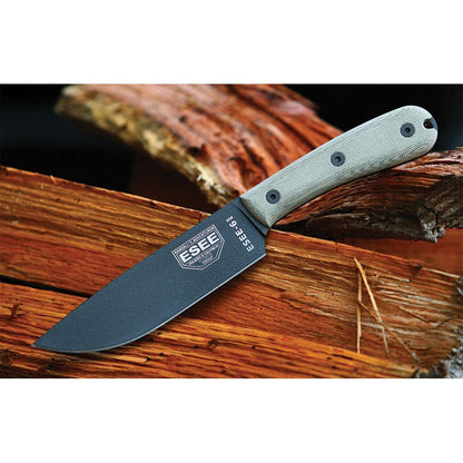 ESEE Knives™ Full-Tang Fixed Blade 6HM-B Natural Canvas Micarta 1095 Carbon Steel Knife
