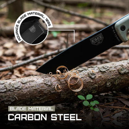 ESEE Junglas II fixed blade knife with ESEE logo – ESEE-JUNGLAS-II-E, rugged outdoor survival knife on neutral background.