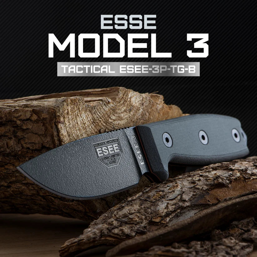 ESEE Model 3 Tactical ESEE-3P-TG-B fixed blade knife with rugged design, reliable performance for outdoor use