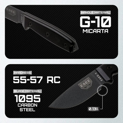ESEE Model 3 Tactical ESEE-3P-TG-B fixed blade knife with rugged design, reliable performance for outdoor use