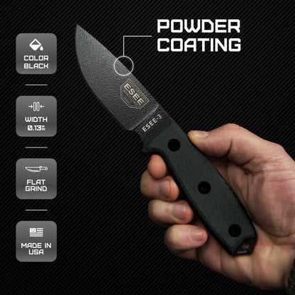 ESEE Model 3 Tactical ESEE-3P-TG-B fixed blade knife with rugged design, reliable performance for outdoor use