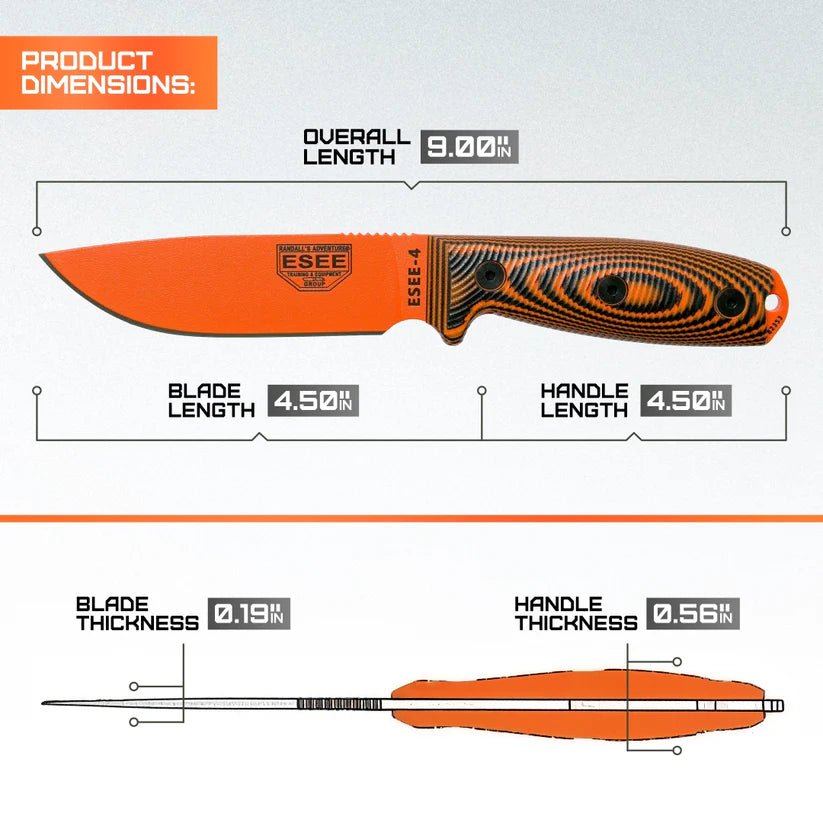 ESEE Model 4 3D Fixed Blade Knife Orange 4POR-006