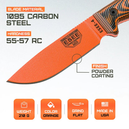 ESEE Model 4 3D Fixed Blade Knife Orange 4POR-006