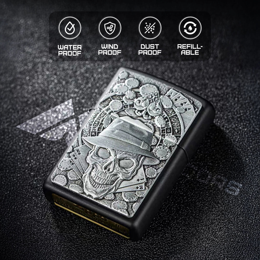 Zippo Windproof Lighter with Gambling Skull Design